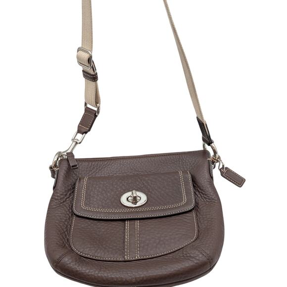 Coach Hamilton Brown Pebbled Leather Swingpack Crossbody Shoulder Bag - Picture 1 of 14